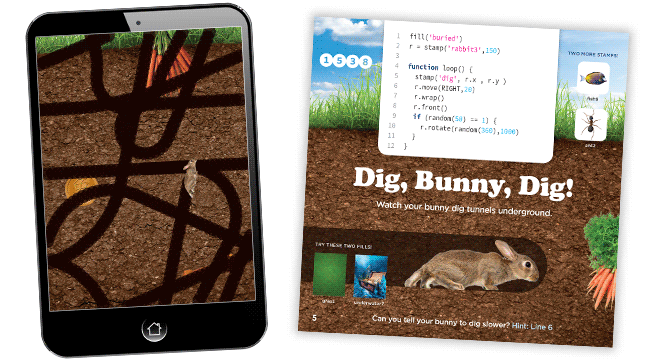 An example app for kids to code with a digging rabbit