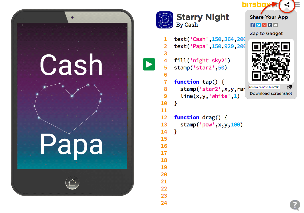 Finally, Cash shares his finished app with his Papa.